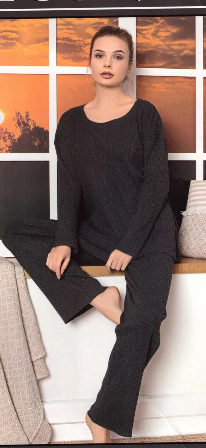 Pijama damă, mânecă lungă și pantaloni lungi, culoare negru - 1