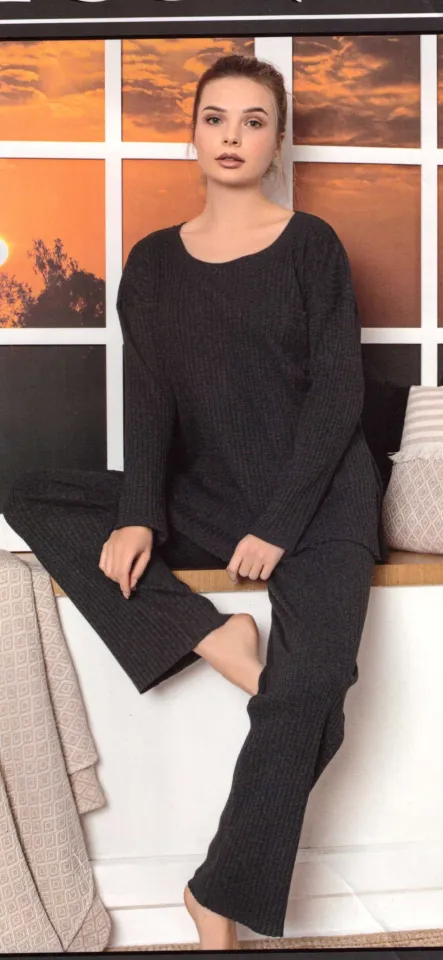 Pijama damă, mânecă lungă și pantaloni lungi, culoare negru