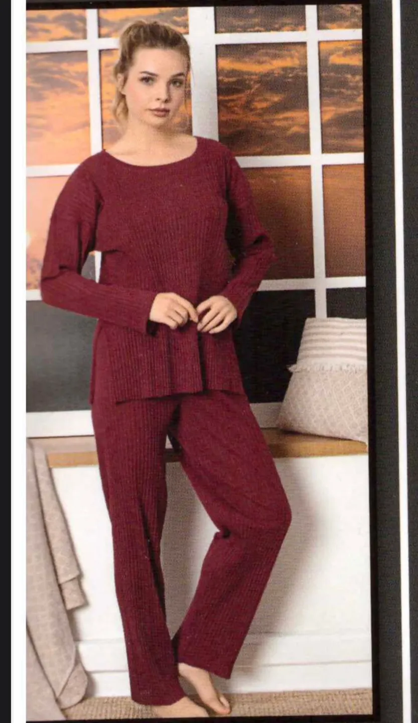 Pijama damă, mânecă lungă și pantaloni lungi, culoare rosu - 1