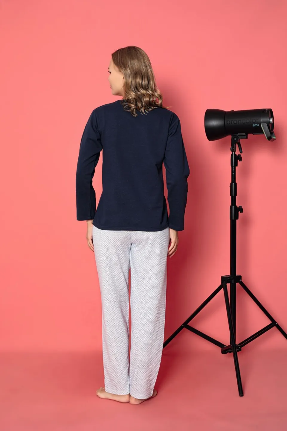 Pijama damă vătuită cu mânecă lungă și pantaloni lungi din bumbac - 3