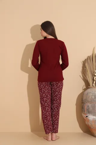 Pijama damă visiniu, bluză „You Can M” și pantaloni cu stelute – 100% bumbac hover