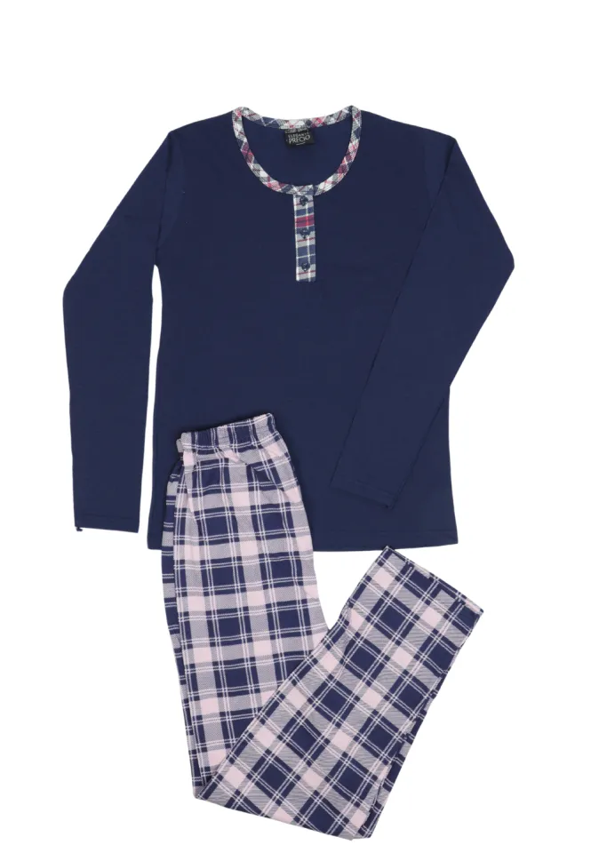 Pijamă de damă din bumbac 100%, cu mânecă lungă și pantaloni lungi