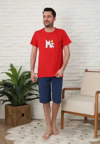 Pijama familie-bărbați, bumbac, mânecă scurtă și pantaloni 3/4 , culoare rosu hover