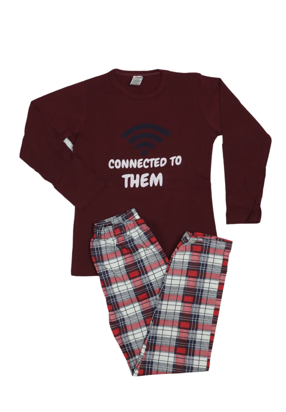 Pijama Fete, Mânecă Lungă, imprimeu Connected To Them, bordo - 1