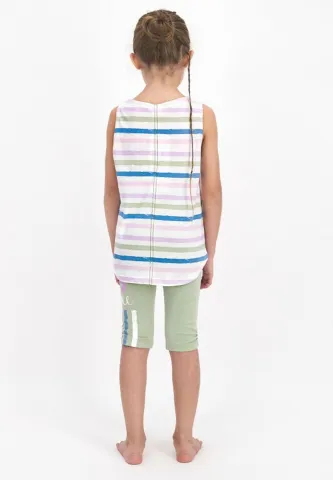 Pijama fetițe cu maiou și pantaloni trei sferturi, imprimeu LET'S GO DANCE, verde hover