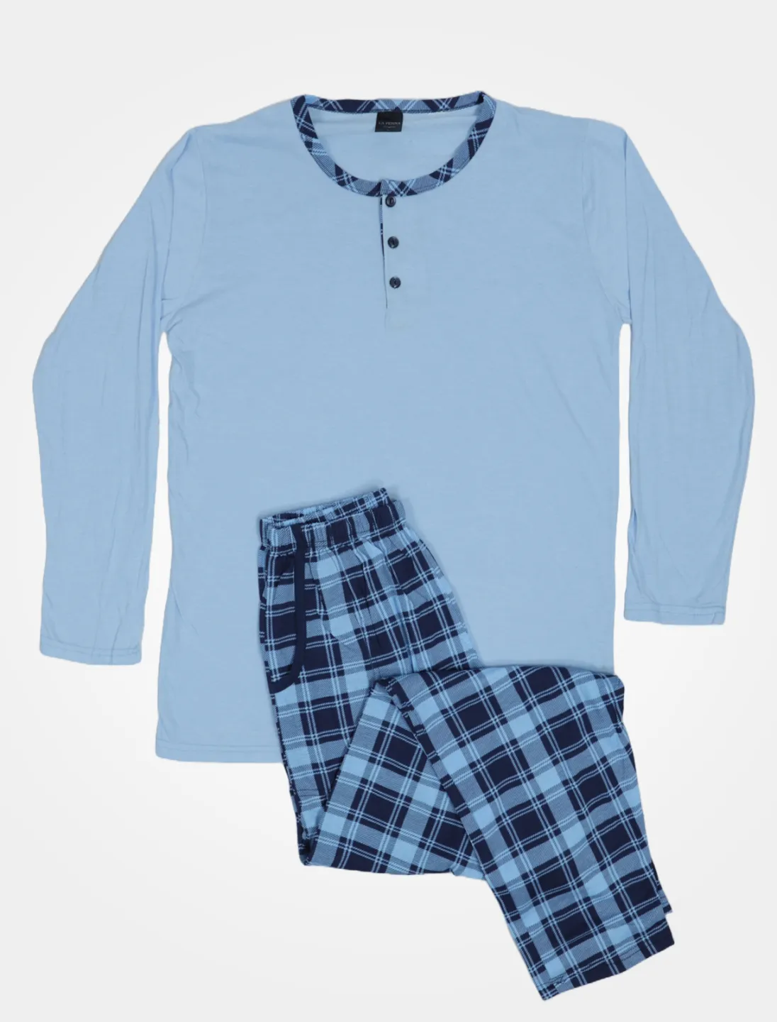 Pijama pentru bărbați cu mânecă lungă și pantaloni lungi, albastru - 1