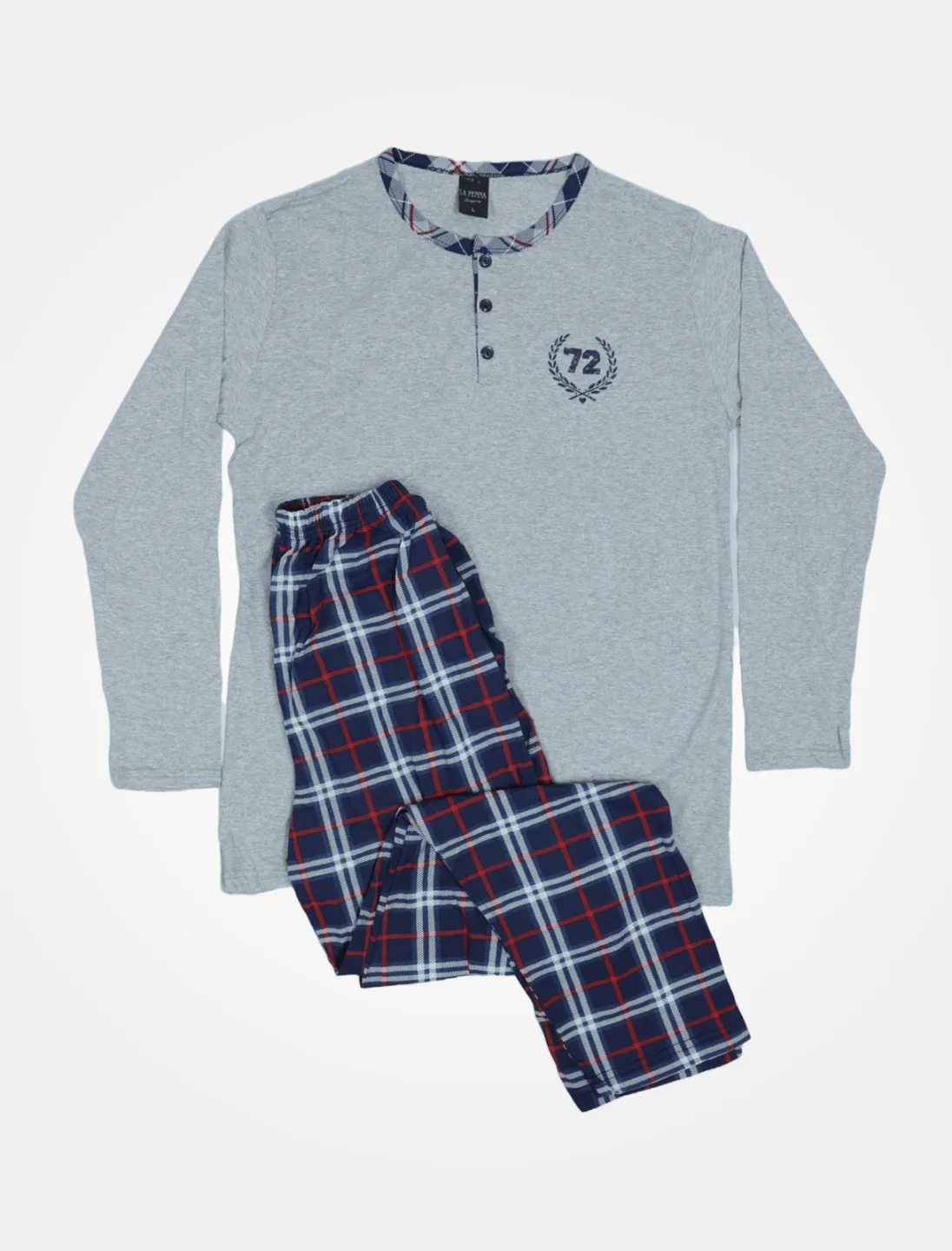 Pijama pentru bărbați cu mânecă lunga și pantaloni lungi, gri - 1