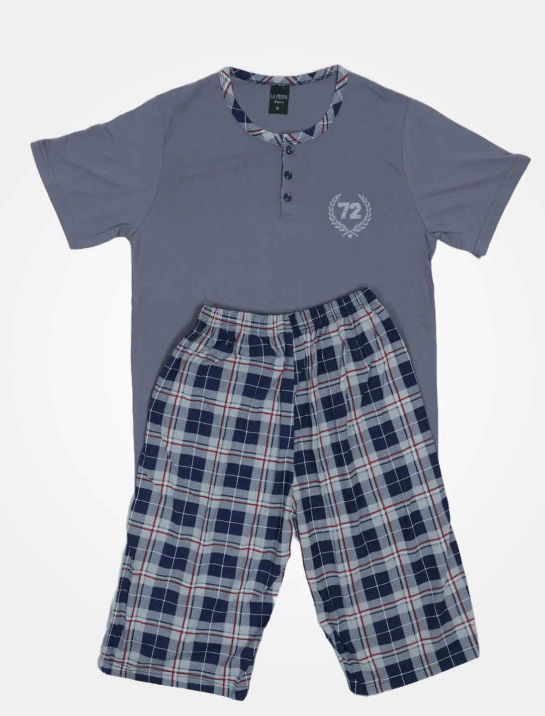 Pijama pentru bărbați cu  mânecă scurtă și pantaloni scurți, gri inchis - 1