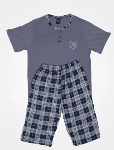 Pijama pentru bărbați cu  mânecă scurtă și pantaloni scurți, gri inchis