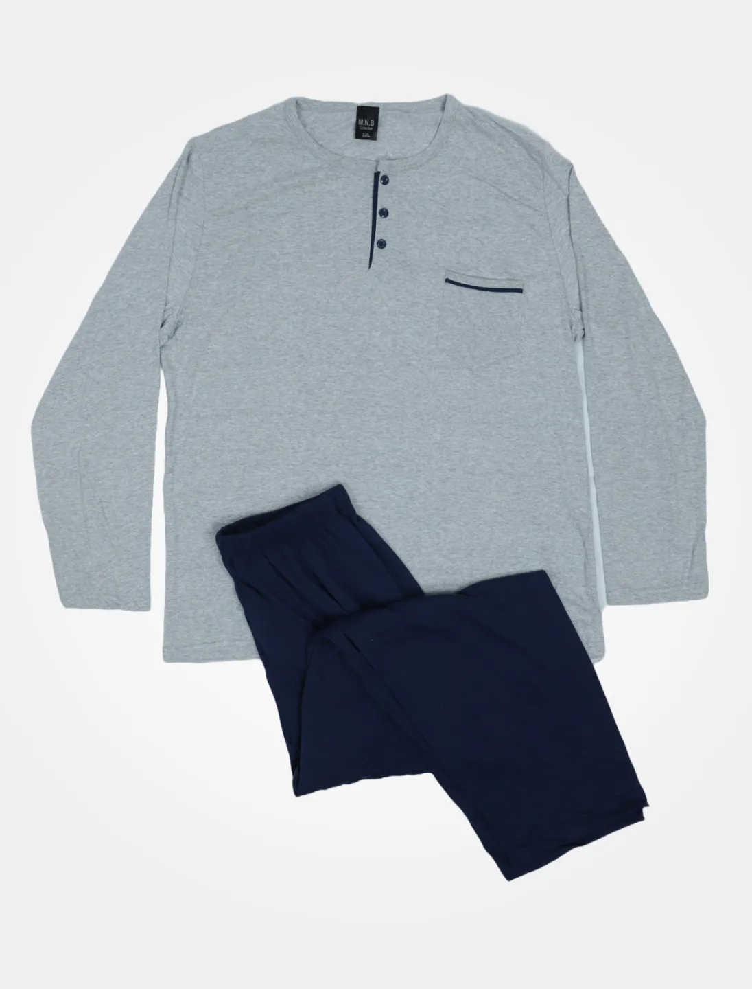 Pijama pentru bărbați cu tricou cu mânecă lungă și pantaloni lungi, gri - 1