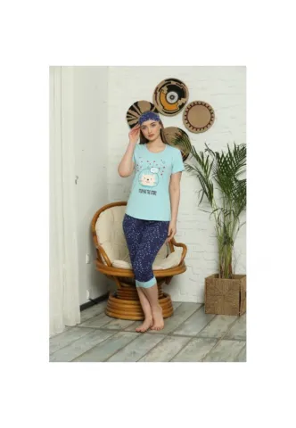 Pijama pentru dama, maneca scurta, pantaloni 3/4 cu imprimeu Stars - Set de Primăvară hover