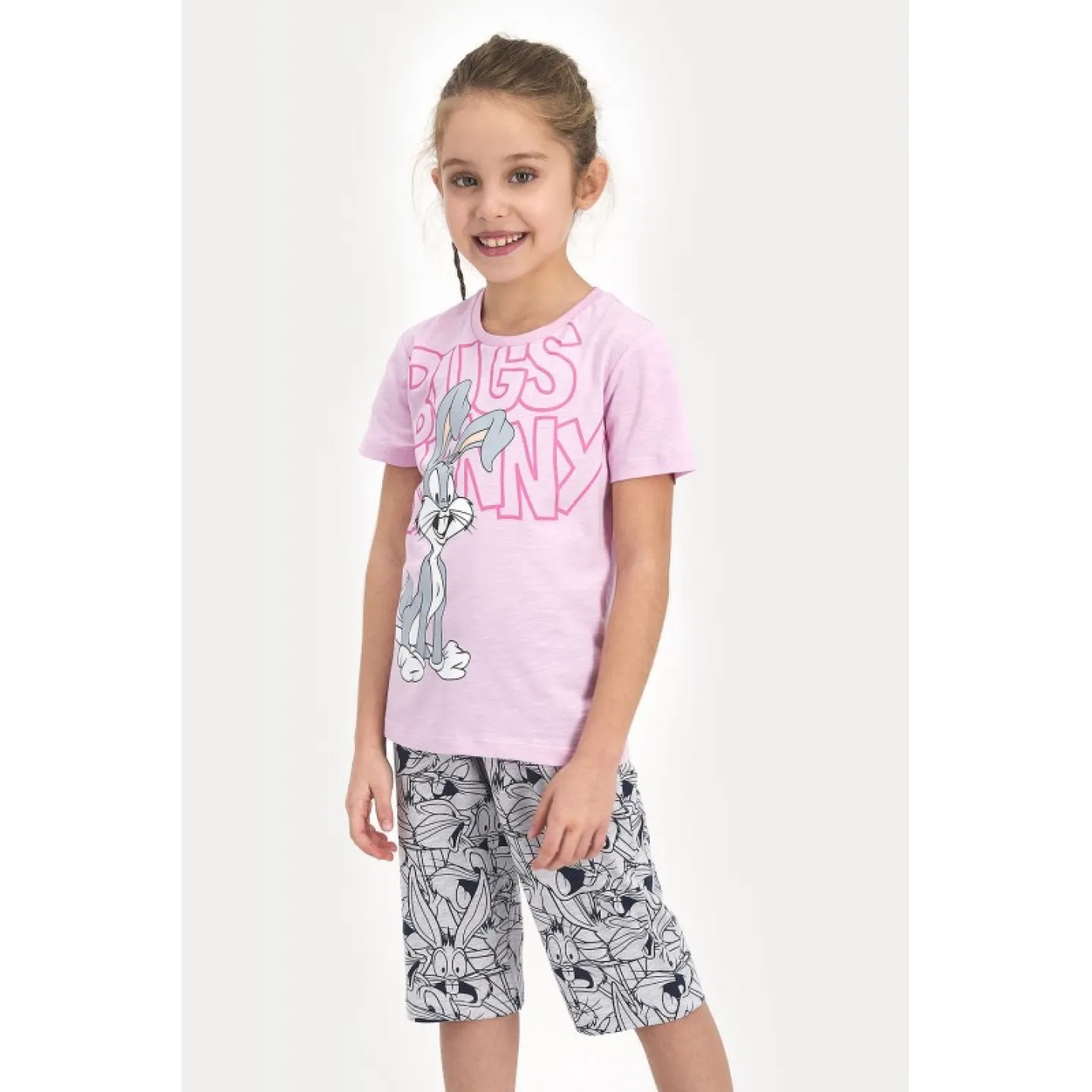 Pijama pentru fetițe Disney, bluza cu maneca scurtă și pantaloni 3/4, imprimeu Bugs Bunny, roz - 3