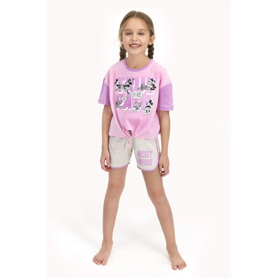 Pijama pentru fetițe Disney, tricou si pantalon scurt, model True Pals, roz