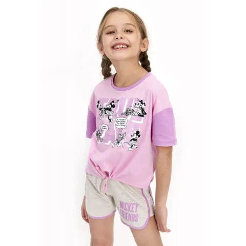Pijama pentru fetițe Disney, tricou si pantalon scurt, model True Pals, roz hover