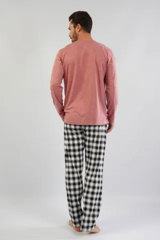 Pijamale Bărbați din Bumbac, Roz Pudră cu Imprimeu Text, Pantaloni și Mâneci Lungi hover