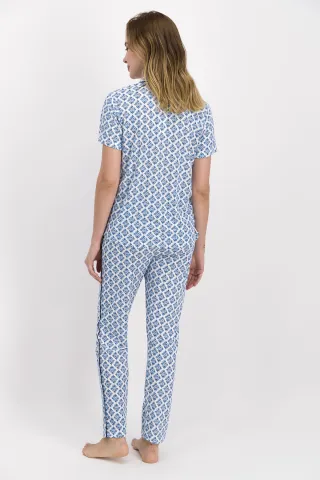 Pijama Dama – Bluza cu Nasturi și Guler Clasic, Pantaloni Lungi cu Vipusca și Buzunare hover