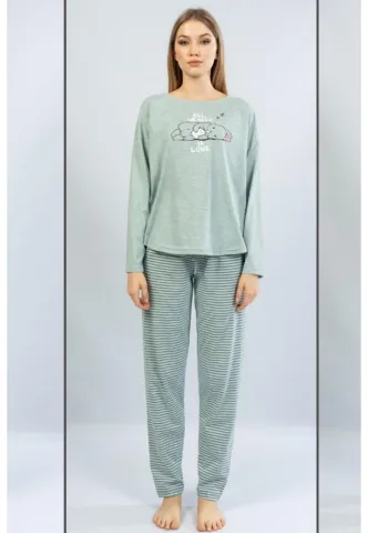 Pijamale damă cu mânecă lungă și pantaloni lungi, imprimeu All We Need Is Love