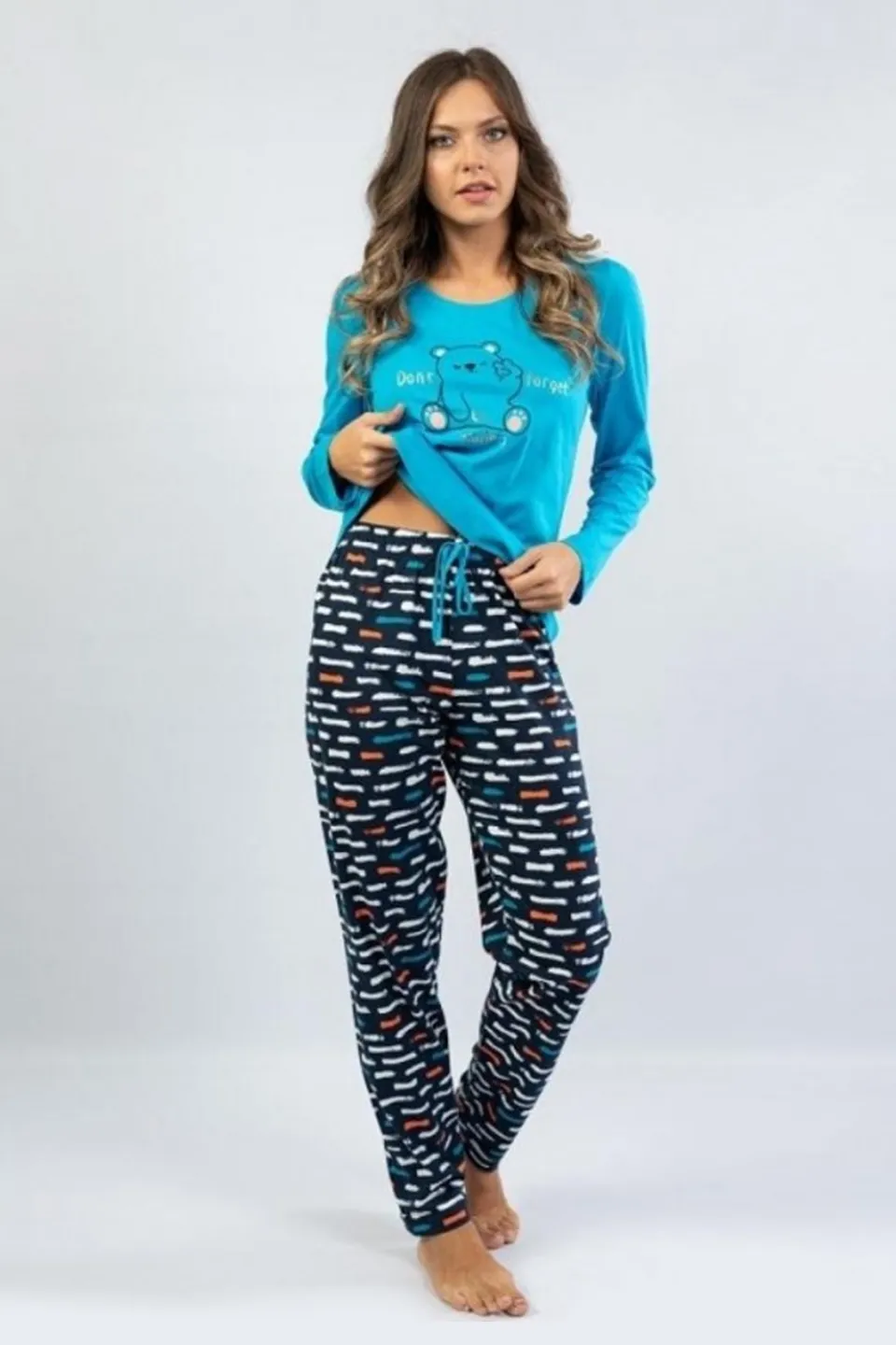Pijamale damă cu mânecă lungă și pantaloni lungi, imprimeu Don't Forget, blue - 1
