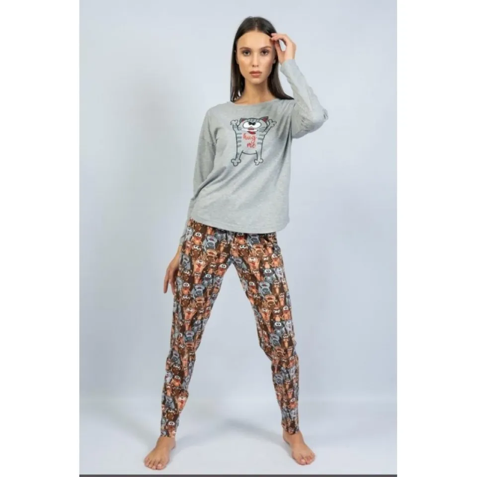 Pijamale damă cu mânecă lungă și pantaloni lungi, imprimeu Hug Me