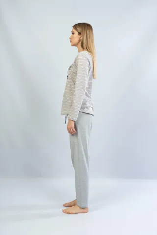 Pijamale damă cu mânecă lungă și pantaloni lungi, imprimeu Little Bunny, gri/roz hover