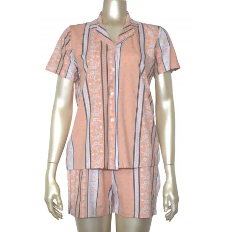 Pijamale damă cu mânecă scurtă si nasturi,  pantaloni scurți, imprimeu floral, portocaliu