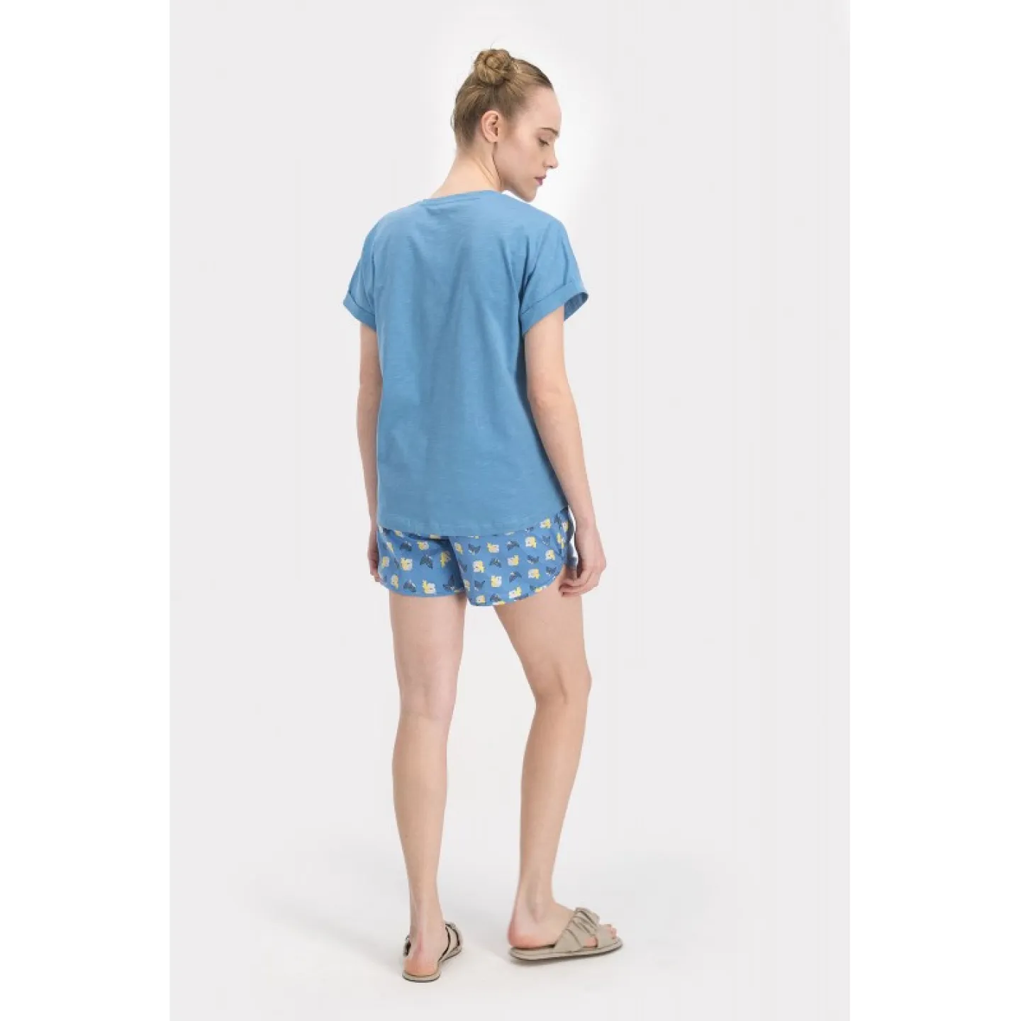 Pijamale damă cu tricou cu mânecă scurtă și pantaloni scurți, imprimeu urs panda, blue - 3