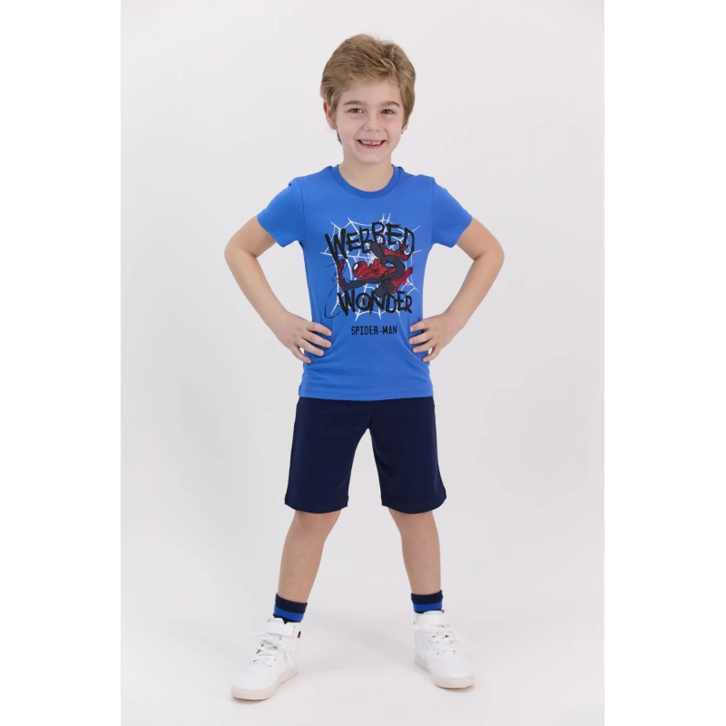 Pijamale pentru copii cu tricou și pantaloni scurți Disney Webbed Wonder, Albastru - 1