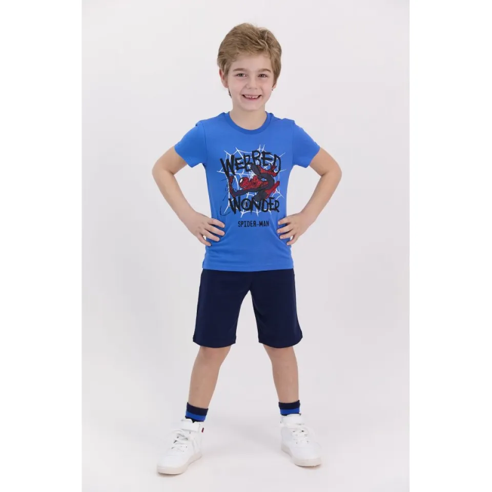 Pijamale pentru copii cu tricou și pantaloni scurți Disney Webbed Wonder, Albastru
