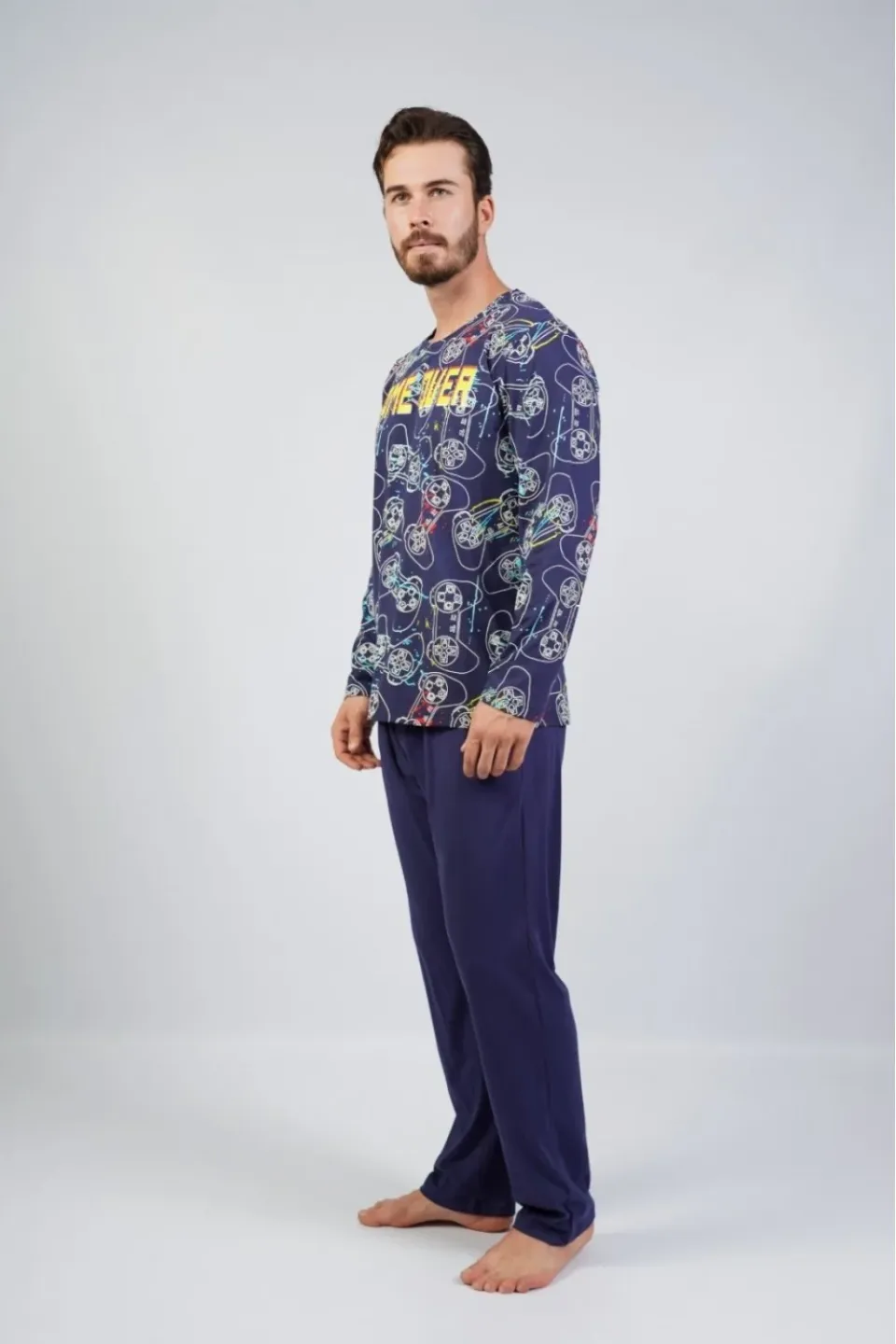 Pijama Vienetta pentru Bărbați din Bumbac, cu Imprimeu "Game Over" - 1