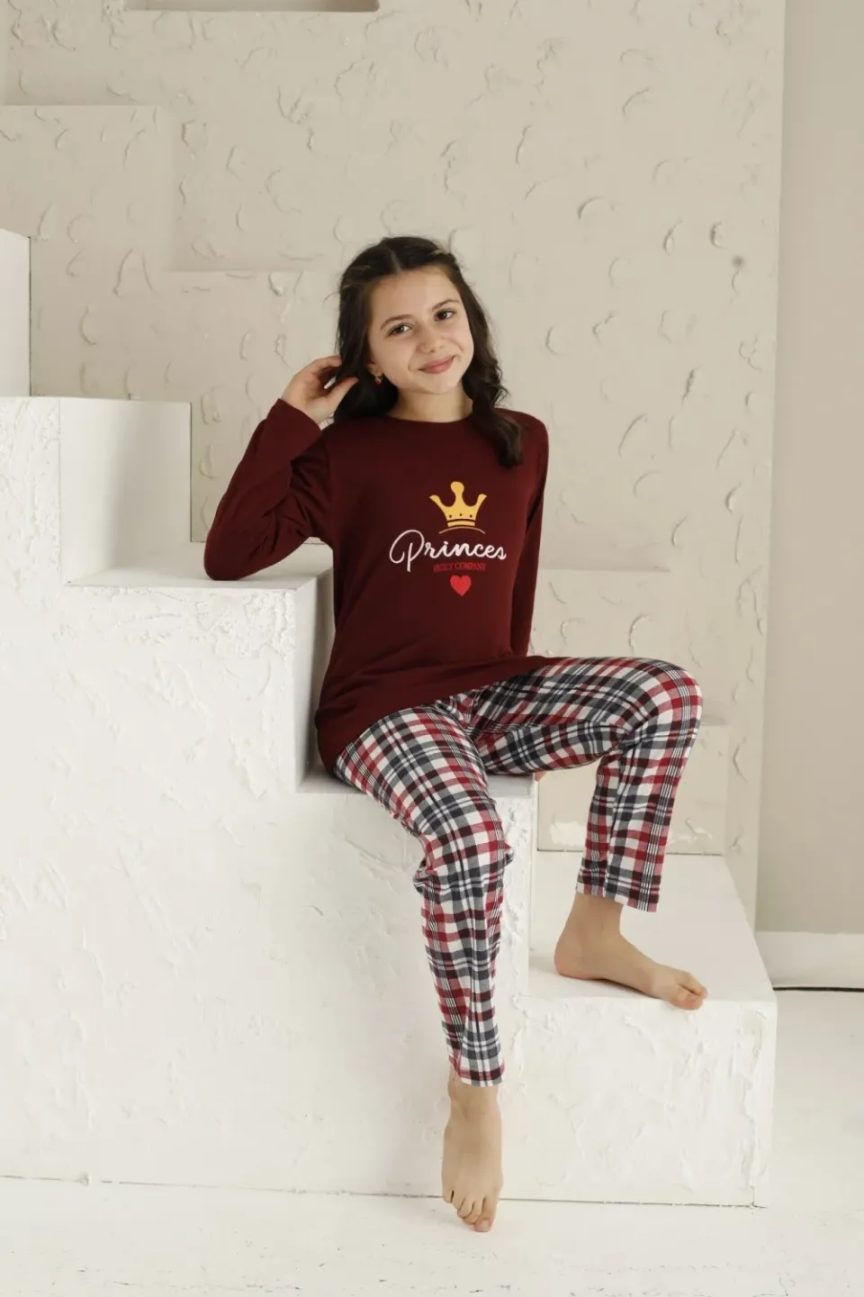 Pijama Fete, Mânecă Lungă, Princess, Bordo - 3