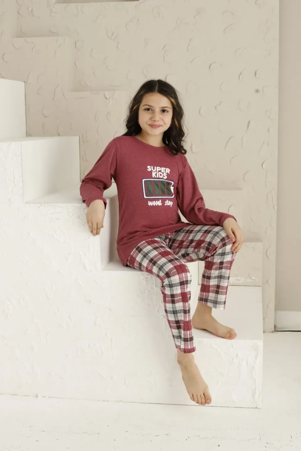 Pijama Fete, Mânecă Lungă, Imprimeu Super Kids, Roz Închis - 3
