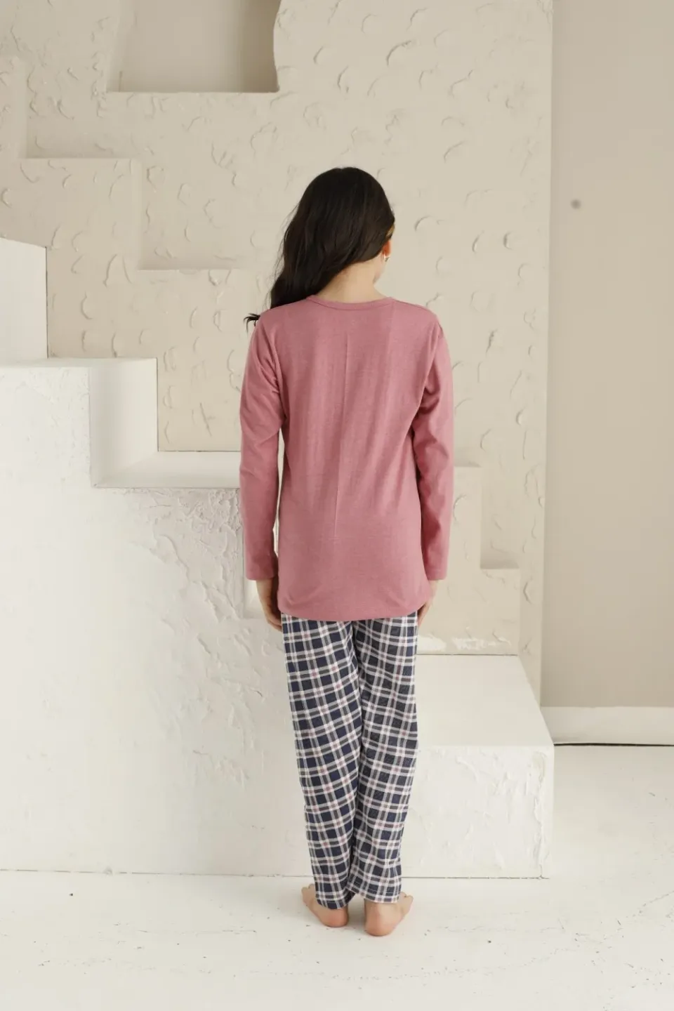 Pijama Fete, Mânecă Lungă, Imprimeu Love, Roz Închis - 2