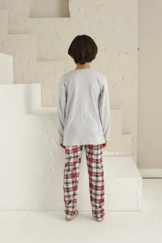 Pijama băieți, mânecă lungă si pantaloni lungi, imprimeu Super Kids, gri hover