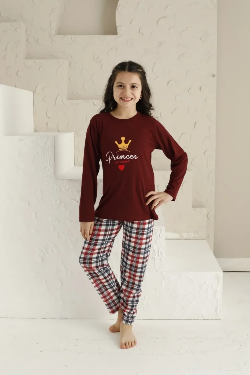 Pijama Fete, Mânecă Lungă, Princess, Bordo - 1