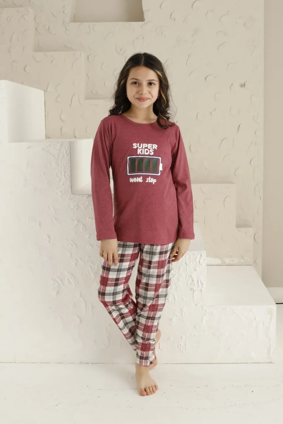 Pijama Fete, Mânecă Lungă, Imprimeu Super Kids, Roz Închis - 1