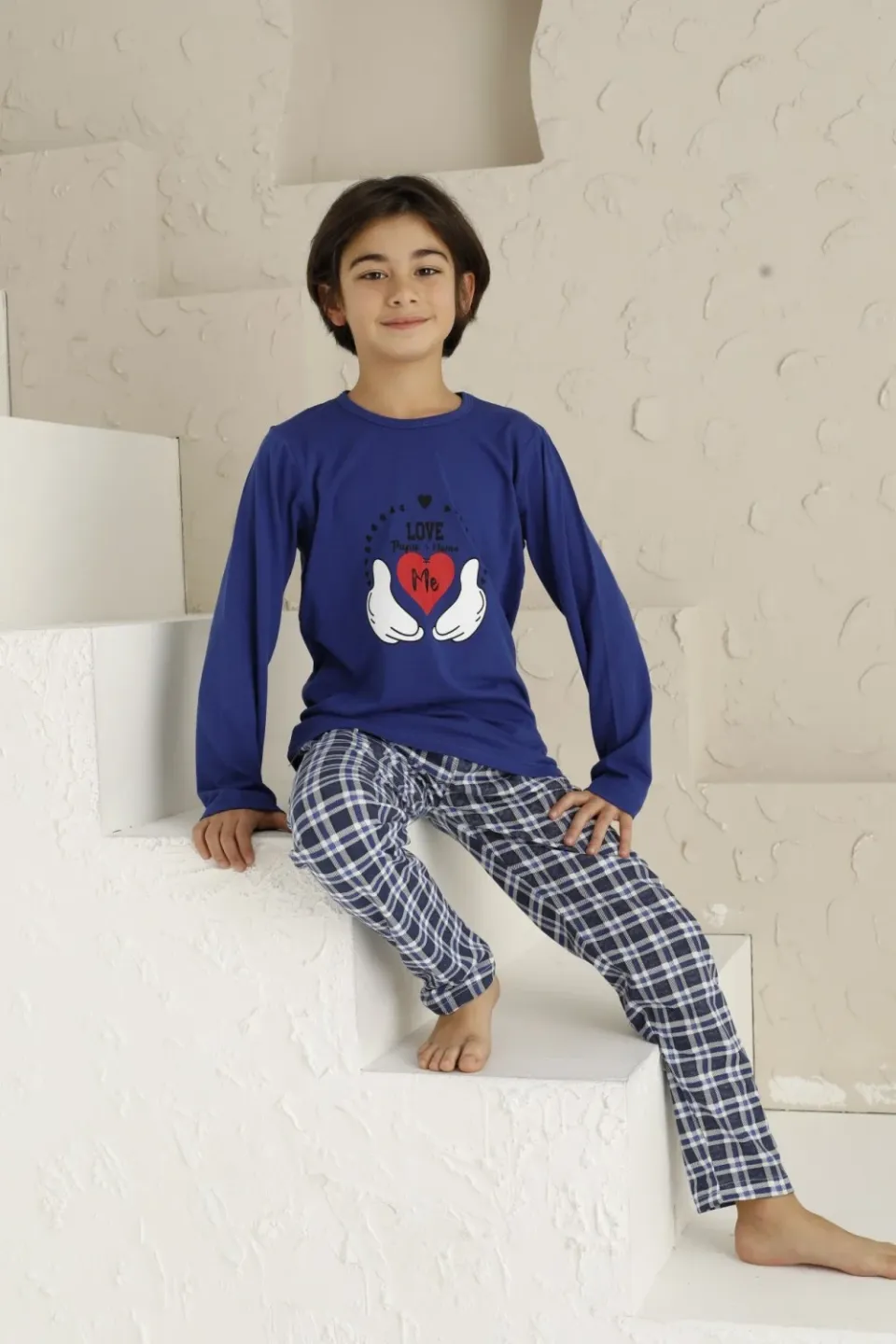 Pijama băieți, mânecă lungă, Love Me, albastru - 3