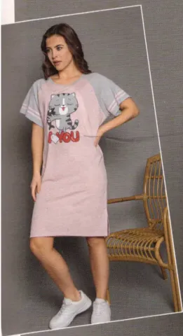 Rochie casual damă cu mânecă scurtă, până la genunchi, imprimeu I Love You, roz