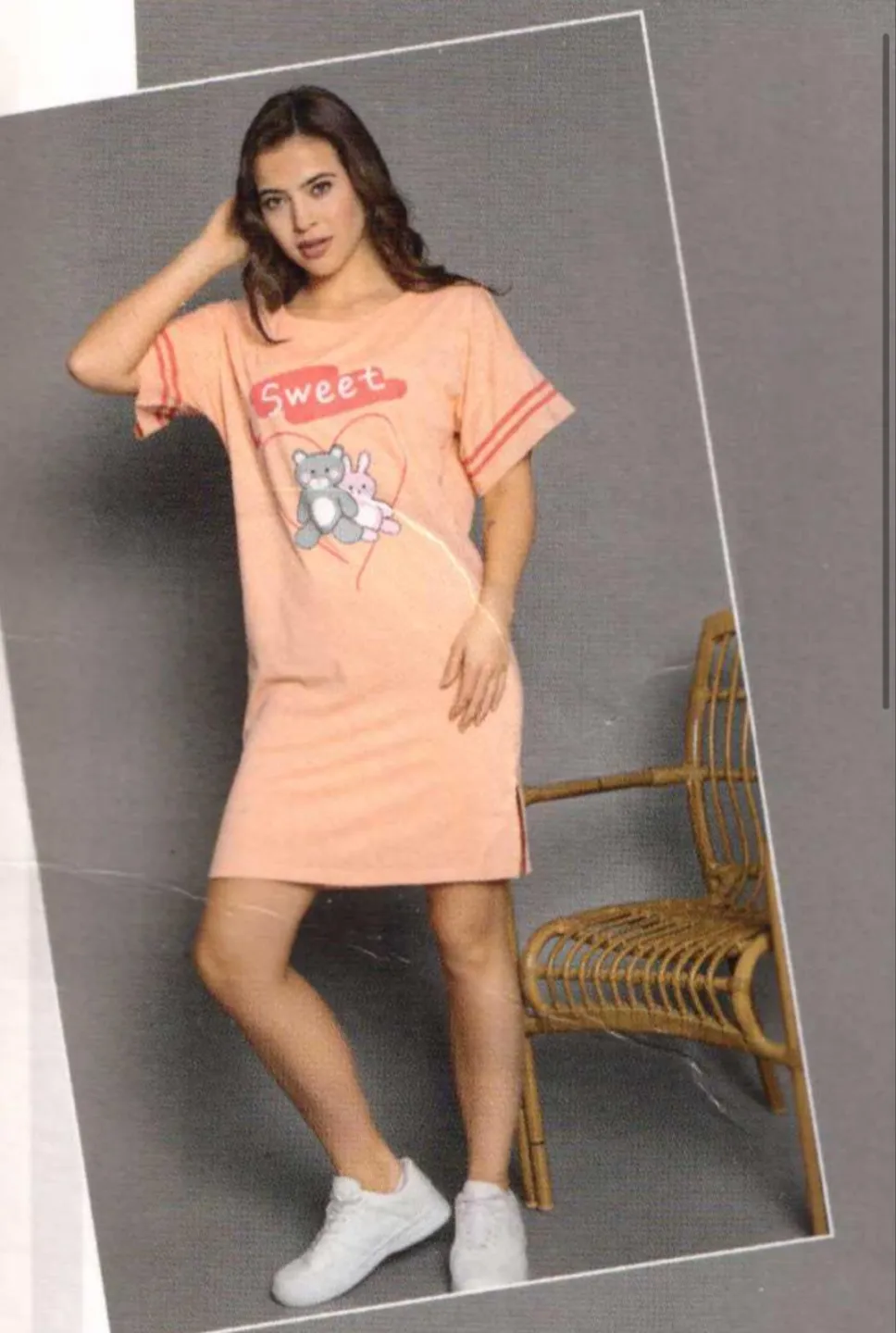 Rochie casual damă cu mânecă scurtă, până la genunchi, imprimeu Sweet, portocaliu - 1