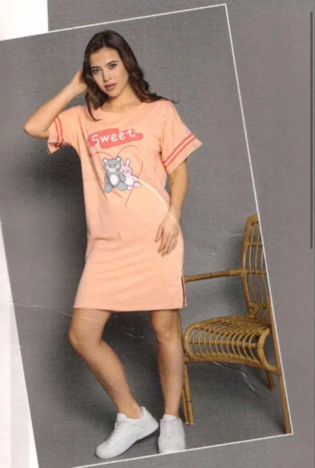 Rochie casual damă cu mânecă scurtă, până la genunchi, imprimeu Sweet, portocaliu