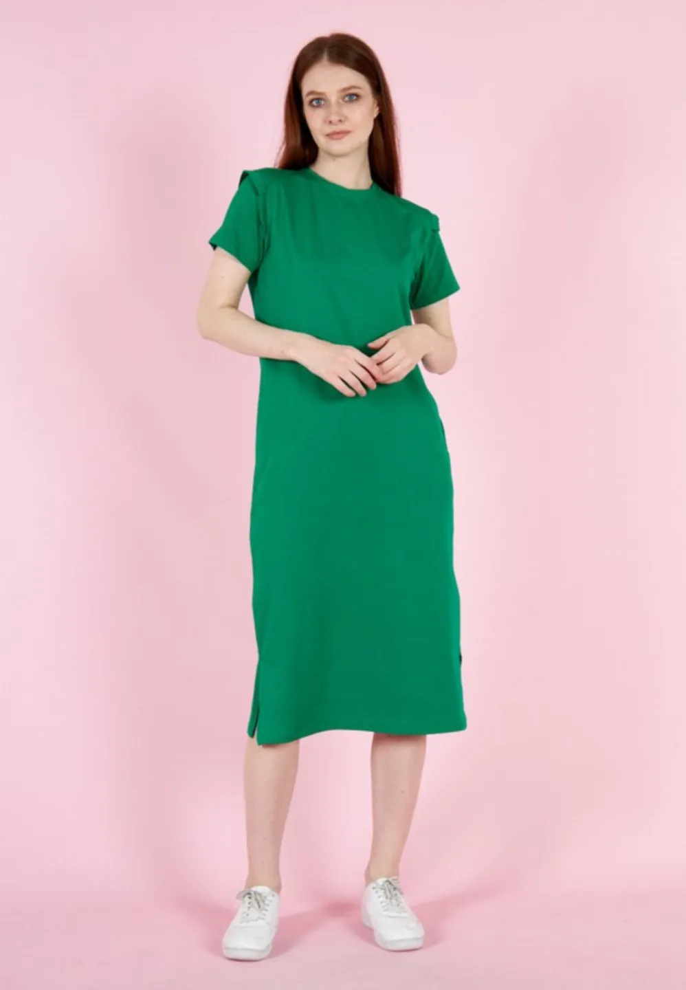 Rochie casual de damă, bumbac,  mânecă scurtă- culoare verde - 1