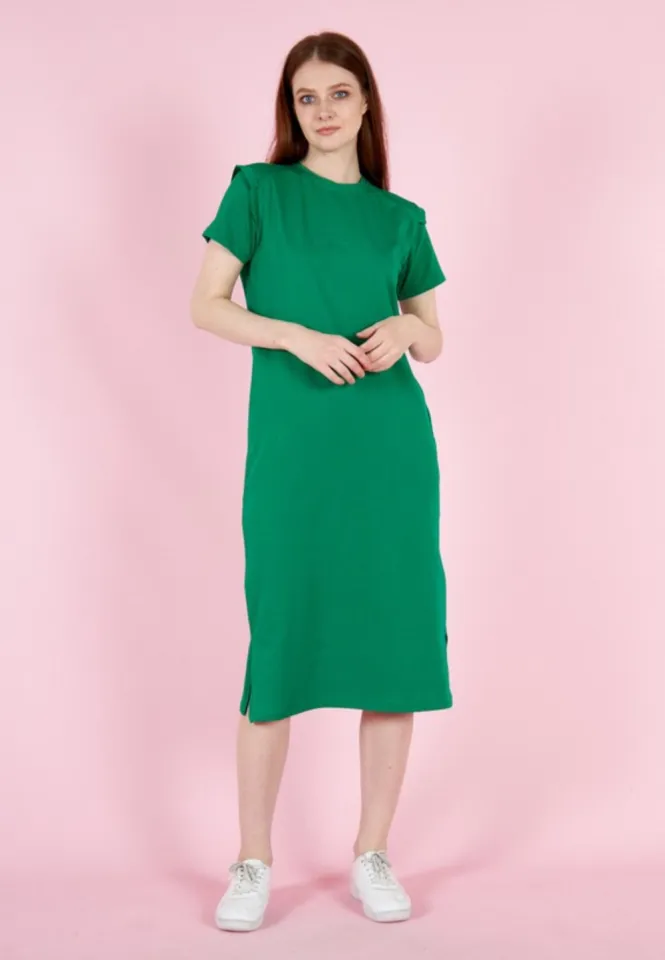 Rochie casual de damă, bumbac,  mânecă scurtă- culoare verde