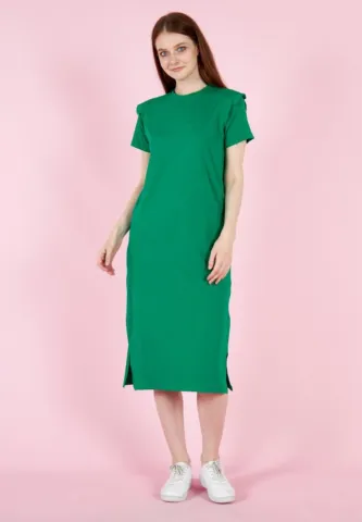 Rochie casual de damă, bumbac,  mânecă scurtă- culoare verde hover