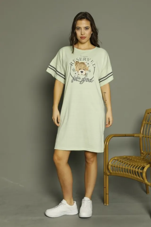 Rochie casual Marilyn Mood, imprimeu ursuleț, verde