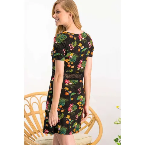 Rochie damă cu mânecă scurtă  și imprimeu floral, culoare negru hover