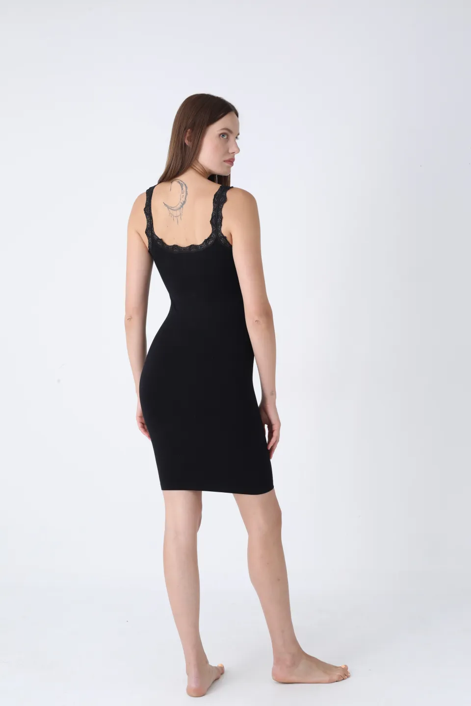 Rochie damă neagră cu dantelă – fără cusături - 2