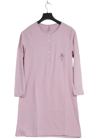 Rochie de casă roz cu imprimeu trandafir, mânecă lungă, bumbac