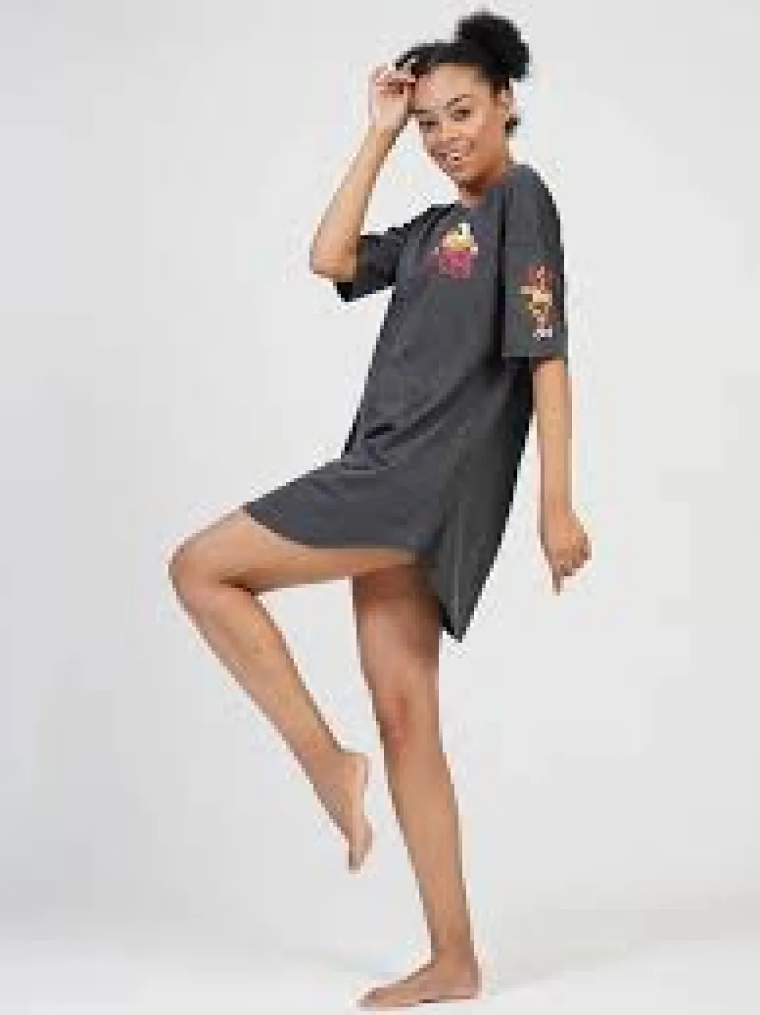 Rochie de casă Vienetta negru, mânecă 3/4, imprimeu „Smile to the world” - 2