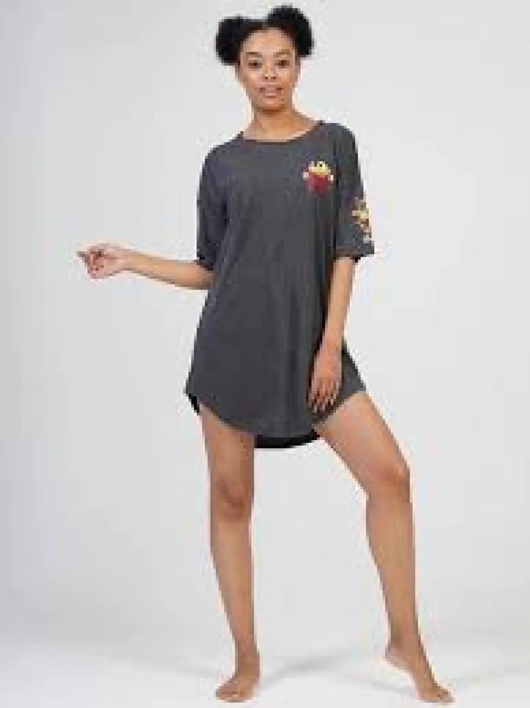 Rochie de casă Vienetta negru, mânecă 3/4, imprimeu „Smile to the world” - 1