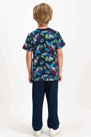 Pijama copii cu tricou și pantaloni lungi, imprimeu banane, Bleumarin hover