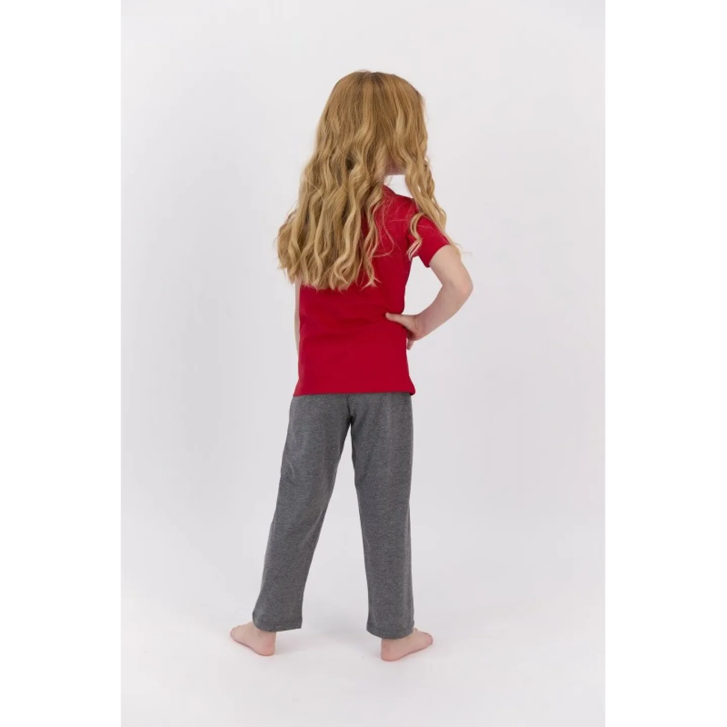 Pijama pentru fetițe cu mânecă scurtă și pantaloni lungi, imprimeu Space Unicorn, rosu - 2